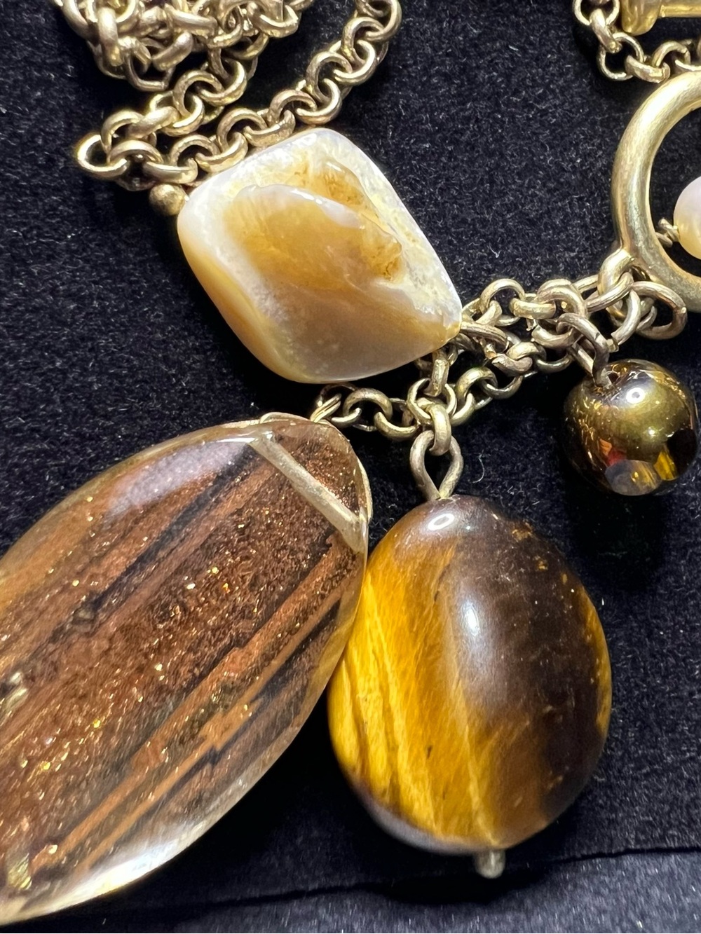 Lia Sophia Gold-Tone Brown & Honey Agate Statement Necklace
